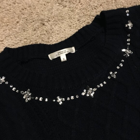 Made in Japan Dark Navy Blue Cable Jeweled Sweater - Picture 8 of 13